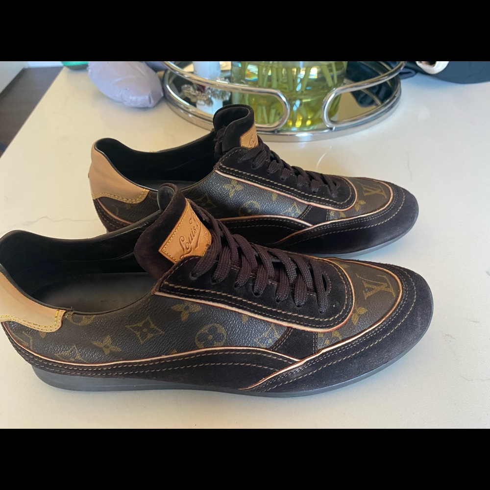 LOUIS VUITTON  Shoes 9.5 monogram shoes sneakers Dark brown Italy/leather/suede